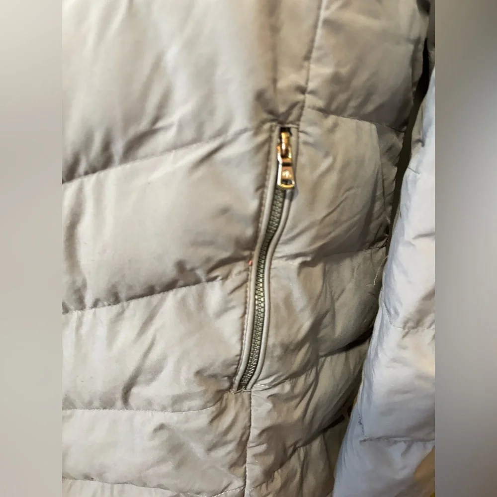 Lauren Ralph Lauren Sz M Gray Quilted Hooded Down Puffer Mid Length Jacket Coat